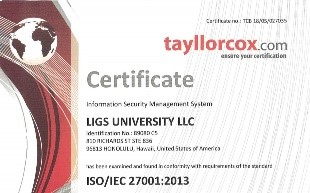 LIGS University je držitelem certifikátu ISO/IEC 27001
