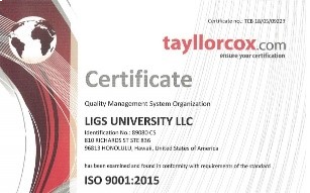 LIGS University je držitelem certifikátu systému kvality managementu organizace ISO 9001